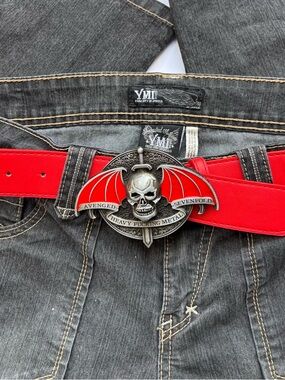 Avenged Sevenfold Red Winged Skull Belt with Signature Buckle